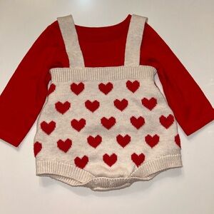 Red and Cream Heart Patterned Baby Romper